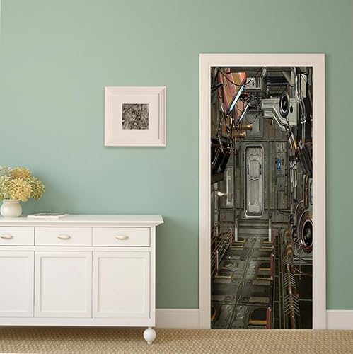 FLFK 3D Türtapete selbstklebend 85x215cm-Raumschiff-Kabine mit Strahlern Türtapete Wandbilder- Mauer Aufkleber - Wasserdicht TürPoster für Zuhause Dekor(2 Stk/Set) von FLFK