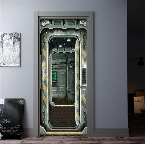 FLFK 3D Türtapete selbstklebend - Raumschiffluke und Korridor Türtapete Wandbilder- Mauer Aufkleber - Wasserdicht TürPoster für Zuhause Dekor 77x200cm von FLFK