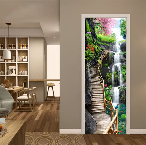 FLFK 3D Wasserfall-Bockbrücke Wohnzimmer Türtapete Selbstklebend Tür Poster Vinyl Entfernbar Mauer Aufkleber Zuhause Dekor 77x200cm von FLFK