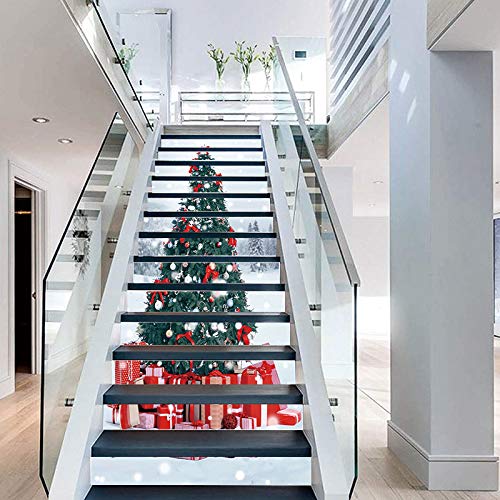 FLFK 3D Weihnachtsbaum Selbstklebend Treppe Aufkleber Vinyl Tapete Aufkleber Weihnachten Dekor 39.3Zoll x7.08Zoll x 13stücke von FLFK