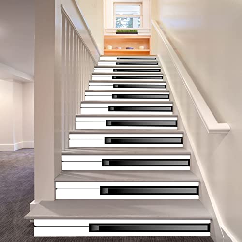 FLFK 3D Weißes und schwarzes Klavier Selbstklebend Treppen Aufkleber Vinyl Abnehmbare Aufkleber für Treppenhaus Zuhause Dekoration 39.3Zoll x7.08Zoll x13 stücke von FLFK