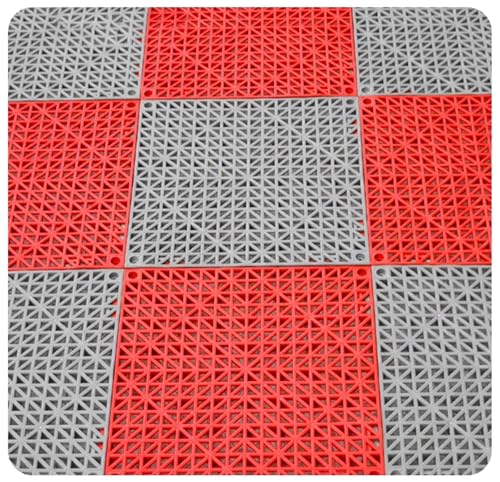 Ineinandergreifende Garagenbodenfliesen, PVC-Modulmatten, rutschfest und selbstentleerend, für Garage/Autowäsche/Werkstatt, abnehmbare Bodenfliesen, 30 x 30 x 1,5 cm, Grau + Rot, 48 Stück Ineinandergreifende Garagenbodenfliesen, PVC-Modulmatten, rutschfest und selbstentleerend, für Garage/Autowäsche/Werkstatt, abnehmbare Bodenfliesen, 30 x 30 x 1,5 cm, Grau + Rot, 48 Stück von FLFLF