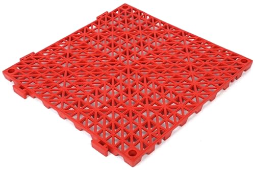Ineinandergreifende Garagenbodenfliesen, PVC-Modulmatten, rutschfest und selbstentleerend, für Garage/Autowäsche/Werkstatt, abnehmbare Bodenfliesen, 30 x 30 x 1,5 cm, Rot, 4 Stück von FLFLF