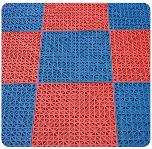 Ineinandergreifende Garagenbodenfliesen, PVC-Modulmatten, rutschfest und selbstentleerend, für Garage/Autowäsche/Werkstatt, abnehmbare Bodenfliesen, 30 x 30 x 1,5 cm, Rot + Blau, 32 Stück Ineinandergreifende Garagenbodenfliesen, PVC-Modulmatten, rutschfest und selbstentleerend, für Garage/Autowäsche/Werkstatt, abnehmbare Bodenfliesen, 30 x 30 x 1,5 cm, Rot + Blau, 32 Stück von FLFLF