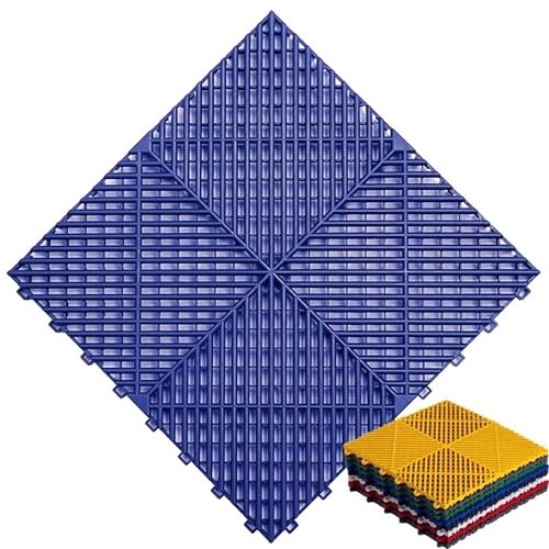 Ineinandergreifende PVC-Bodenfliesen, selbstentleerende Matten für Garage und Autowäsche, strapazierfähiger, modularer Bodenbelag, 40 x 40 x 1,8 cm, Blau, 40 Stück ≈ 6,4 ㎡ von FLFLF