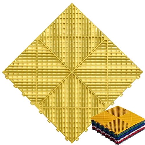 Ineinandergreifende PVC-Bodenfliesen, selbstentleerende Matten für Garage und Autowäsche, strapazierfähiger, modularer Bodenbelag, 40 x 40 x 1,8 cm, Gelb, 50 Stück ≈ 8 ㎡ von FLFLF