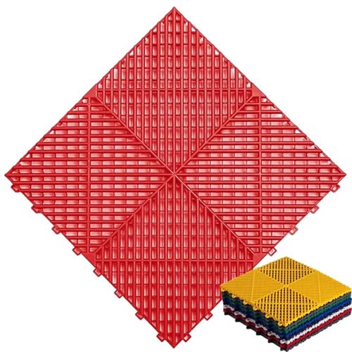 Ineinandergreifende PVC-Bodenfliesen, selbstentleerende Matten für Garage und Autowäsche, strapazierfähiger, modularer Bodenbelag, 40 x 40 x 1,8 cm, Rot, 16 Stück ≈ 2,6 ㎡ von FLFLF