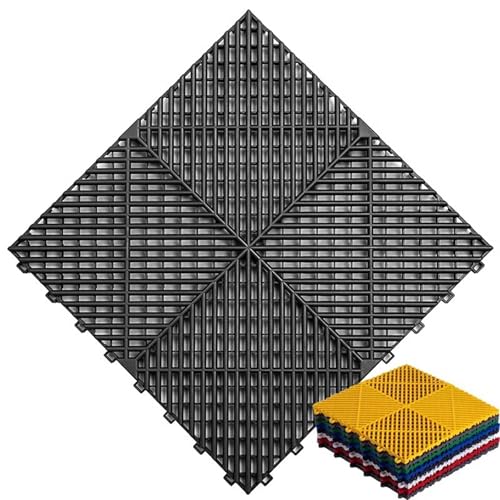 Ineinandergreifende PVC-Bodenfliesen, selbstentleerende Matten für Garage und Autowäsche, strapazierfähiger, modularer Bodenbelag, 40 x 40 x 1,8 cm, Schwarz, 4 Stück ≈ 0,6 ㎡ von FLFLF