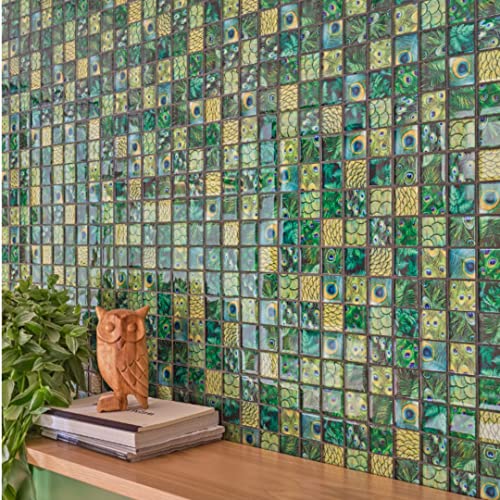 Mosaikfliese Glasmosaik Pfau grün 29,8x29,8 cm glänzend WAND DUSCHE BAD BADEWANNENVERKLEIDUNG KÜCHE WC Fliesenspiegel Mosaikmatte Mosaikplatte von FLIESENProfi.de