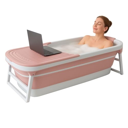 FLINQ Faltbare Badewanne XXL für Erwachsene - 158 x 60 x 53 cm - Klappbare Mobile Badewanne - Auch für Kinder Geeignet - Rosa von FLINQ