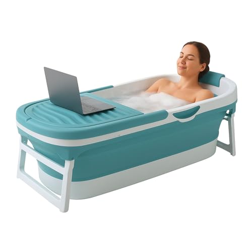 FlinQ Faltbare Badewanne XXL für Erwachsene - 158 x 60 x 53 cm - Klappbare Mobile Badewanne - Auch für Kinder Geeignet - Blau von FLINQ
