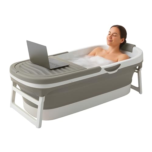 FlinQ Faltbare Badewanne XXL für Erwachsene - 158 x 60 x 53 cm - Klappbare Mobile Badewanne - Auch für Kinder Geeignet - Grau von FLINQ
