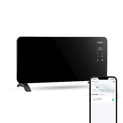 FlinQ Smart Konvektor Heizung 2000W - Glaskonvektor Mit App Steuerbar - Beheizt bis zu 60m3 - Mobile Heizung Elektrisch - 96 x 46 x 13 cm - Schwarz von FLINQ