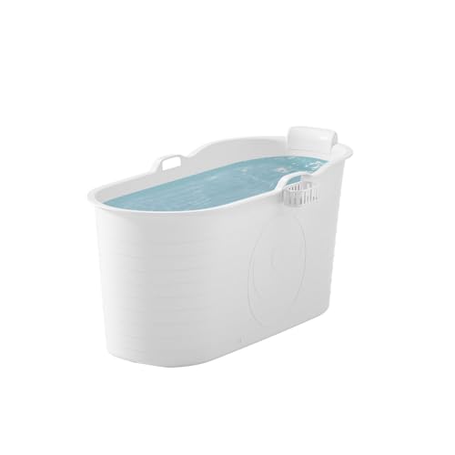 FlinQ - XXL Mobile Badewanne Erwachsene mit Badeaccessoires - 120 x 53.5 x 61 cm - Komfortable Sitzbadewanne Erwachsene zur Tiefenentspannung - Auch als Eistonne geeignet - Weiß - 230 Liter von FLINQ