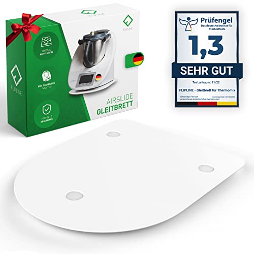 FLIPLINE Gleitbrett für Thermomix TM6 / TM5 Weiß [AirSlide] aus Mineral-Acrylstein (Teflon-Füße) Edler Slider - müheloses Verschieben - Rollbrett Thermomix Gleiter von FLIPLINE