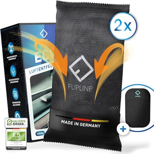 FLIPLINE Eco Luftentfeuchter Auto Set 2x1kg [Made in Germany] +ANTI-RUTSCH-PAD wiederverwendbarer Auto Entfeuchter gegen beschlagene Autoscheiben - Feuchtigkeitskissen aus Naturgranulat von FLIPLINE