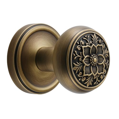 FLIRABBIT Türknauf aus antikem Messing mit aufwendigem Blumendesign, elegante und langlebige Griffe für Innentüren, klassischer Vintage-Look für Zuhause oder Büro (antikes Messing, Durchgang 7 cm) von FLIRABBIT