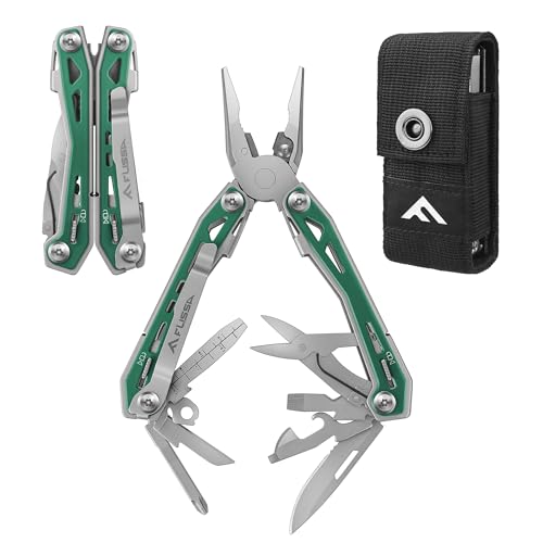 FLISSA Multifunktionszange 16-in-1, Faltbare Multitool Werkzeug Edelstahl Multifunktionswerkzeug mit Messer, Schere, Feile, Flaschenöffner für Camping, Outdoor, Reparieren, mit Tragtasche, Mattgrün von FLISSA