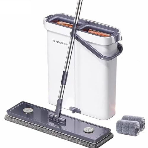 FLKWOP Großes Wischmopp und Eimer Set für Zuhause Flachmopp mit Auswringer und mit langem Griff, und Wandeimer Flachsystem Mop 360 Rotation von FLKWOP