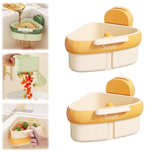 Spülbeckensiebkorb, verbesserter hängender Küchenspüle, Siebkorb mit Pressentleerung und selbstreinigendem Design, Eckspüle, Müllfänger für Lebensmittelabfälle, Spülbeckenschutz für Küchenspüle von FLKWOP