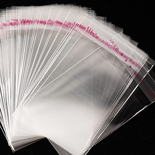 FLOFIA 200Pcs Selbstklebende Tüten Klein Transparent Plastiktüten 6 * 10cm Tütchen Verdickt Geschenktüten Cellophantüten Flachbeutel für Süßigkeiten Plätzchen Gebäck Schoolade Lutscher von FLOFIA