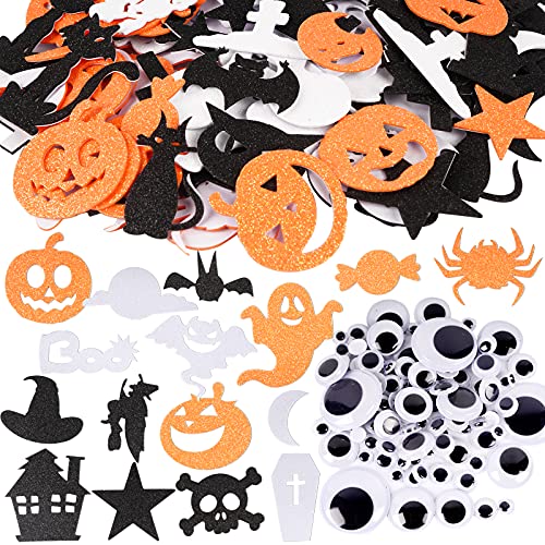 FLOFIA 246 STK Halloween Deko Set 146Pcs Halloween Aufkleber Selbstklebend Kürbis Geist Eva-Schaum Stickers mit 100Pcs Augen-Sticker DIY Halloween Partydeko Dekorationen von FLOFIA