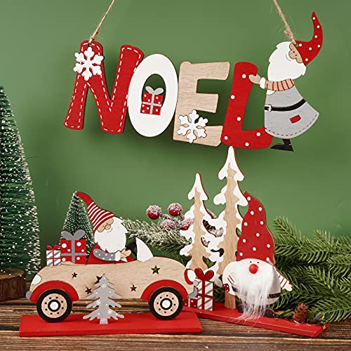 FLOFIA 3Stk Weihnachten Deko Holz 2X Holzschilder Weihnachtsmann Tischdeko + 1x Weihnachtsanhänger Noel Hängedeko Holzdeko Christmas Party Dekorationen von FLOFIA