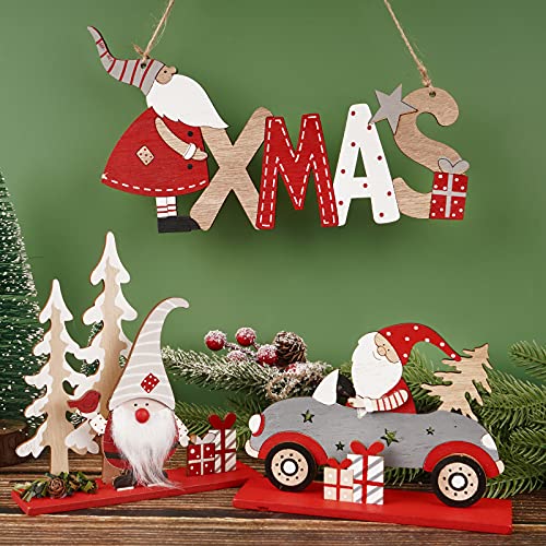 FLOFIA 3Stk Weihnachten Deko Holz 2X Holzschilder Weihnachtsmann Tischdeko + 1x Weihnachtsanhänger Xmas Hängedeko Holzdeko Christmas Party Dekorationen von FLOFIA