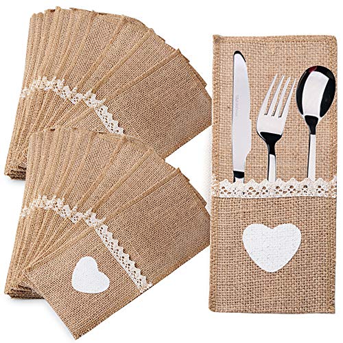 FLOFIA 40 Stück Jute Bestecktaschen Spitze Besteck Sackleinen Vintage Besteckbeutel Besteckhalter für Hochzeit Geburtstag Party Messer Gabeln Sackleinen FLOFIA 40 Stück Jute Bestecktaschen Spitze Besteck Sackleinen Vintage Besteckbeutel Besteckhalter für Hochzeit Geburtstag Party Messer Gabeln Sackleinen von FLOFIA