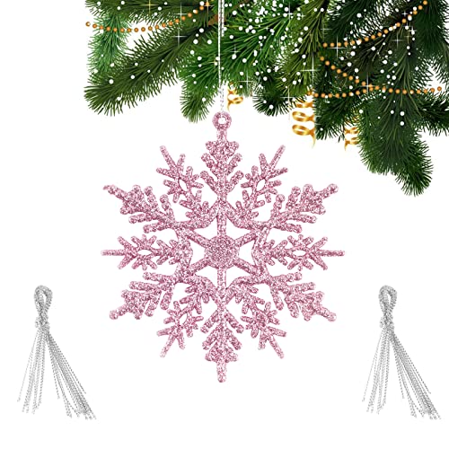 FLOFIA Weihnachten Schneeflocken Deko 24 Stück Glitzer Schneeflocke Hängend Deko für Weihnachtsbaum Aufhänger Weihnachtsdeko Ornamente Fensterdeko Rosa von FLOFIA