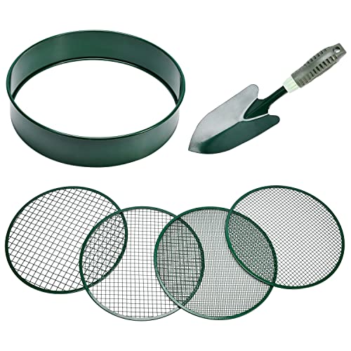Erdsieb, Gartensieb, 30,5 cm Durchmesser, feinmaschiges Erdsieb, Eintopfsieb mit 4 austauschbaren Filternetzgrößen 3,6,9,12 mm und Schaufel Erdsieb, Gartensieb, 30,5 cm Durchmesser, feinmaschiges Erdsieb, Eintopfsieb mit 4 austauschbaren Filternetzgrößen 3,6,9,12 mm und Schaufel von FLOLXNB