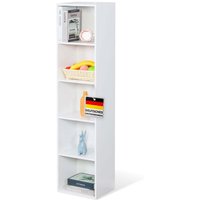 Bücherregal Alaska Weißer MDF-Bücherschrank mit 5 Ebenen 32 x 24 x 132 cm von FLOORDIREKT