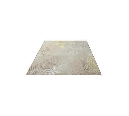 FLOORNOVO Hochflor Teppich Beige Blattmuster - 200 x 140 cm - Besonders Weicher Teppich Wohnzimmer & Badezimmerteppich - Pflegeleicht - vielseitig einsetzbar im Innenbereich von FLOORNOVO