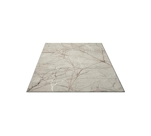 FLOORNOVO Hochflor Teppich Beige Blattmuster - 200 x 140 cm - Besonders Weicher Teppich Wohnzimmer & Badezimmerteppich - Pflegeleicht - vielseitig einsetzbar im Innenbereich von FLOORNOVO