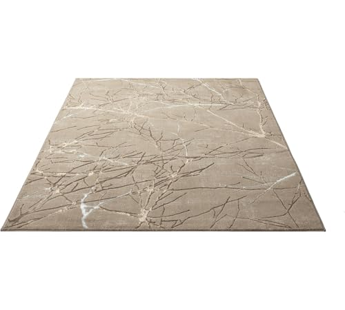 FLOORNOVO Hochflor Teppich Beige Blattmuster - 290 x 200 cm - Besonders Weicher Teppich Wohnzimmer & Badezimmerteppich - Pflegeleicht - vielseitig einsetzbar im Innenbereich von FLOORNOVO