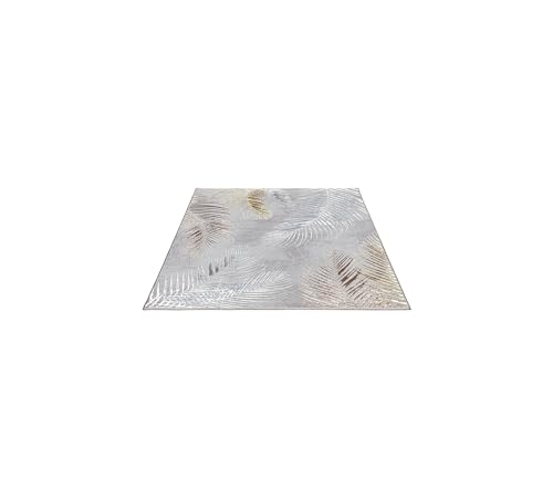 FLOORNOVO Hochflor Teppich Grau Blattmuster - 170 x 120 cm - Besonders Weicher Teppich Wohnzimmer & Badezimmerteppich - Pflegeleicht - vielseitig einsetzbar im Innenbereich von FLOORNOVO