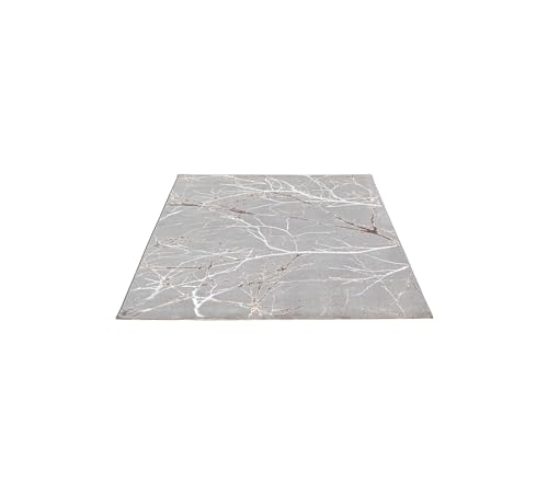 FLOORNOVO Hochflor Teppich Grau Blattmuster - 170 x 120 cm - Besonders Weicher Teppich Wohnzimmer & Badezimmerteppich - Pflegeleicht - vielseitig einsetzbar im Innenbereich von FLOORNOVO