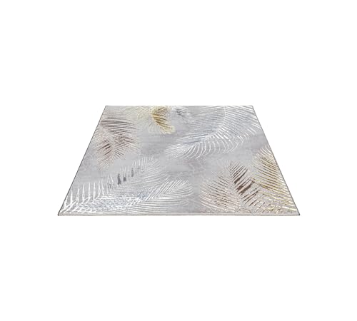 FLOORNOVO Hochflor Teppich Grau Blattmuster - 230 x 160 cm - Besonders Weicher Teppich Wohnzimmer & Badezimmerteppich - Pflegeleicht - vielseitig einsetzbar im Innenbereich von FLOORNOVO