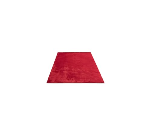 FLOORNOVO Hochflor Teppich Rot einfarbig - 110 x 60 cm - Besonders Weicher Teppich Wohnzimmer & Badezimmerteppich - Pflegeleicht - vielseitig einsetzbar im Innenbereich von FLOORNOVO