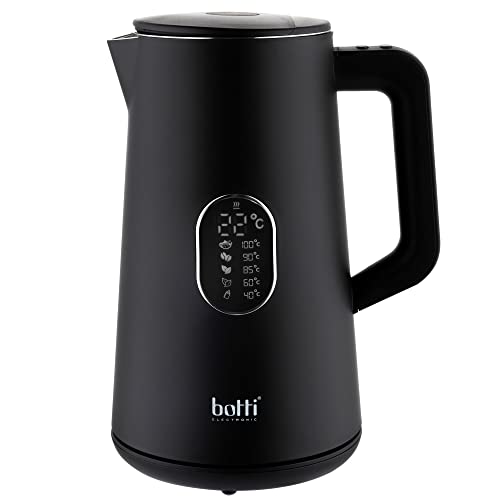 Botti Denver Elektrischer Wasserkocher 1,5 L, Edelstahl , 5 Temperaturstufen, Digitalanzeige, Kabellos, Automatische Abschaltung, Warmhaltefunktion, Schwarz, 1800W von FLORINA