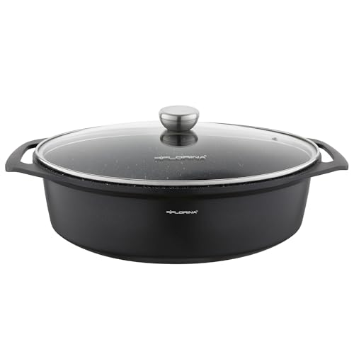 FLORINA Aluminium Bräter (7,3 l) | T x B x H: 39,5 x 28,5 x 12 cm | Ovaler Schmortopf CHEF | Brattopf mit Deckel & Griffen | Antihaftbeschichtung | Kochtopf für alle Herdarten Induktion Backofen von Florina