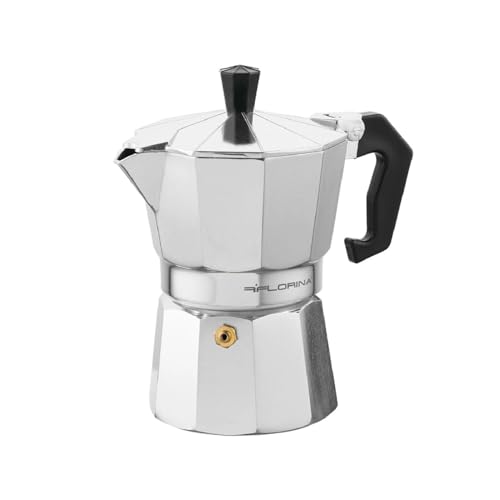 FLORINA Aluminium Espressokocher 3 Tassen (135 ml) I Herdplatten Espressomaschine GRANDE I Espresso Kaffeekanne zur Zubereitung von Italienischen Espresso I Geeignet für Keramikherd Elektroherd Gas von FLORINA