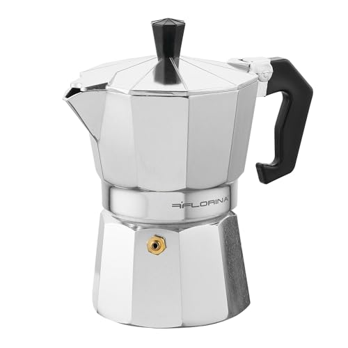 FLORINA Aluminium Espressokocher 3 Tassen (135 ml) I Herdplatten Espressomaschine GRANDE I Espresso Kaffeekanne zur Zubereitung von Italienischen Espresso I Geeignet für Keramikherd Elektroherd Gas von FLORINA