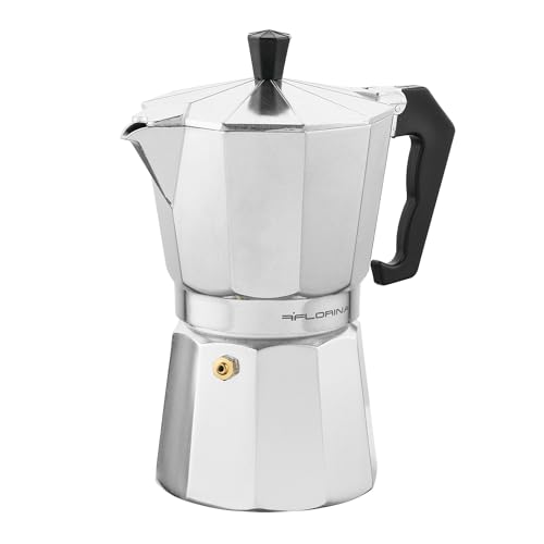 FLORINA Aluminium Espressokocher 6 Tassen (270 ml) I Herdplatten Espressomaschine GRANDE I Espresso Kaffeekanne zur Zubereitung von Italienischen Espresso I Geeignet für Keramikherd Elektroherd Gas von FLORINA