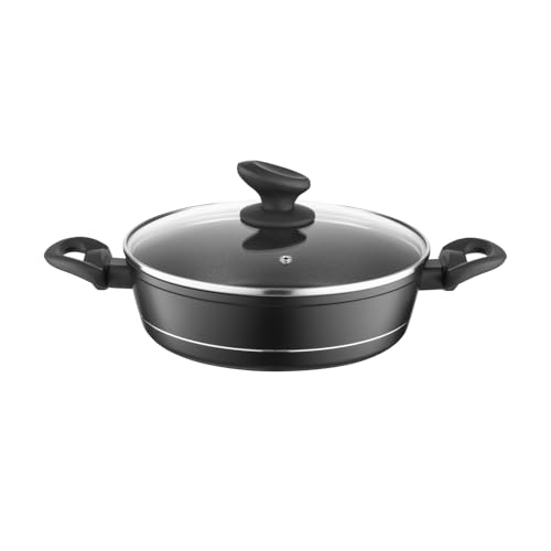 FLORINA Aluminium Topf (1,3 l) 20 cm I Kochtopf DELUX mit Glasdeckel I Messbecher & Antikratz-Beschichtung I Niedriger Topf mit Induktionsboden I Induktionsherd, Gasherd, Elektroherd (Schwarz) von FLORINA