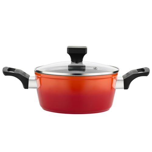 FLORINA Aluminium Topf (1,8 l) 18 cm I Kochtopf CHILI mit Glasdeckel I Antihaftbeschichtung Stein-Imitierend I Topf mit Bakelit Griff I Nudeltopf, Fleischtopf I Für alle Herdarten & Induktion (Orange) von FLORINA