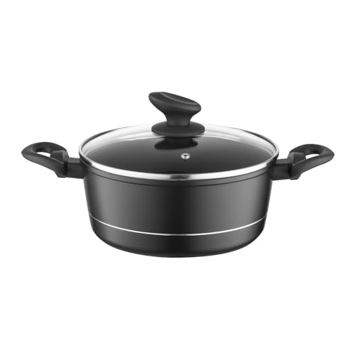 FLORINA Aluminium Topf (2,1 l) 20 cm I Kochtopf DELUX mit Glasdeckel I Messbecher & Antikratz-Beschichtung I Topf mit Induktionsboden I Geeignet für Induktionsherd, Gasherd und Elektroherd (Schwarz) von Florina