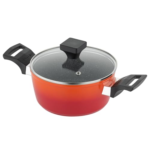 FLORINA Aluminium Topf (2,5 l) 20 cm I Kochtopf CHILI mit Glasdeckel I Antihaftbeschichtung Stein-Imitierend I Topf mit Bakelit Griff I Nudeltopf, Fleischtopf I Für alle Herdarten & Induktion (Orange) von FLORINA