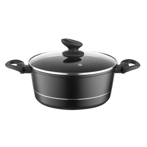 FLORINA Aluminium Topf (4 l) 24 cm I Kochtopf DELUX mit Glasdeckel I Messbecher & Antikratz-Beschichtung I Topf mit Induktionsboden I Geeignet für Induktionsherd, Gasherd und Elektroherd (Schwarz) von FLORINA