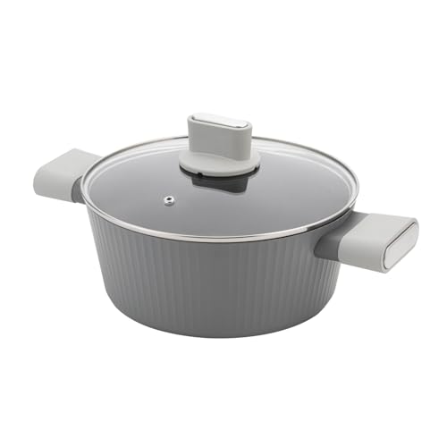FLORINA Aluminiumtopf Serrano 3,7 l 24 cm I Töpfe mit Soft-Touch-Griffen I Leichter und langlebiger Topf I Antihaftbeschichtung I Geriffelte Struktur | Kochtopf mit elegantem Design von Florina